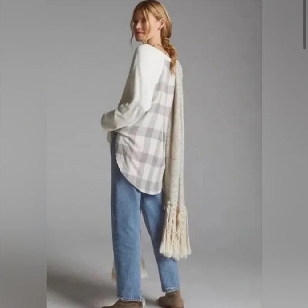 NWT Anthropologie Pilcro Tunic Top Oversized Plaid Long Sleeve Boho‎ Size S